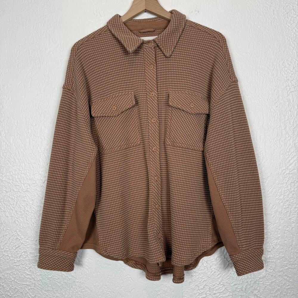 Aerie LumberJane Waffle Button Up Shirt Oversized Size Large - Picture 2 of 5
